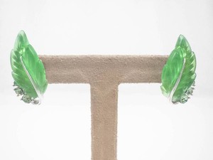 Green Leaf Clip-On Costume Earrings