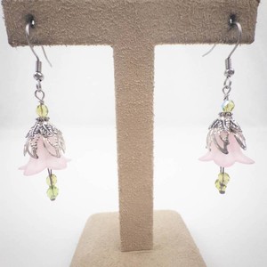 Pink Flower Costume Dangle Earrings