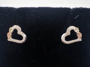 Black Hills Gold Heart Earrings Sterling Silver Studs
