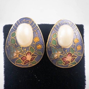 Enamel Floral Oval Costume Earrings