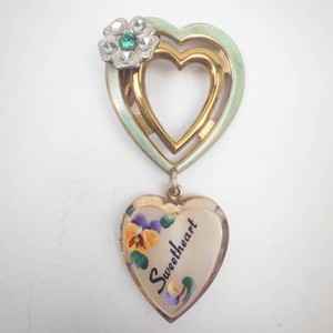 Sweetheart Locket Brooch Pin With Floral Accent