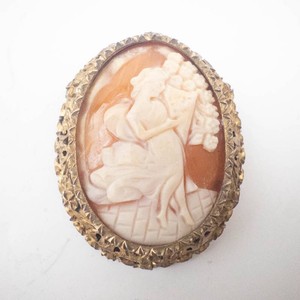 Vintage Vermeil Sterling Carved Shell Cameo Pin Pendant