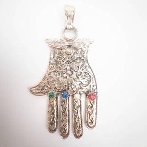 Sterling Silver Hamsa Hand Pendant With Gem Accents