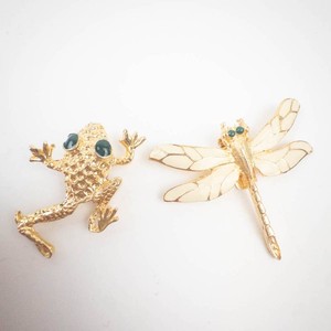 Nancy Katz Bluetee Gold Tone Frog and Dragonfly Brooch Dress Clips (Made in France)