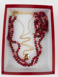 Talbots Red Beaded Necklace & Bracelet With Box
