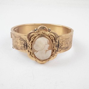 Coro Bengal Gold-Tone Hinged Bracelet With Cameo