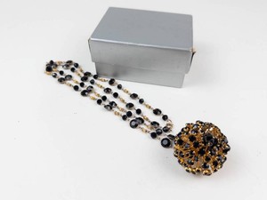 Vintage J. B. Hudson 1960s Black Rhinestone Crystal Gold-Tone Statement Necklace