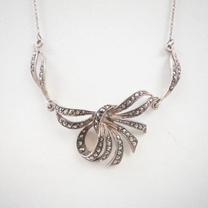 Sterling Silver Floral Marcasite Pendant Necklace