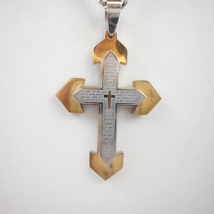 Stainless Steel Mens Two-Tone The Lords Prayer Cross Pendant Necklace