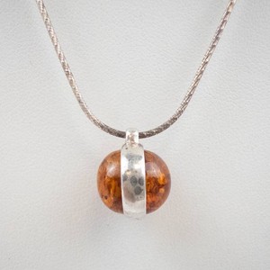 Sterling Silver Amber Ball Necklace