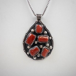 Gorgeous Native Sterling Silver Coral Pendant Necklace