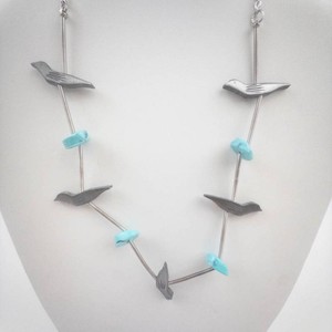 Silver Tone Fetish Necklace With Turquoise Beads