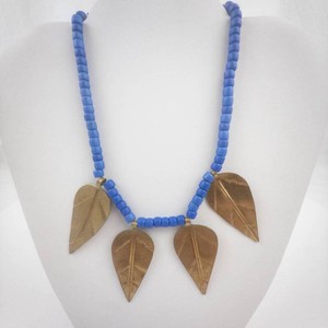 Blue Beaded Leaf Pendant Necklace