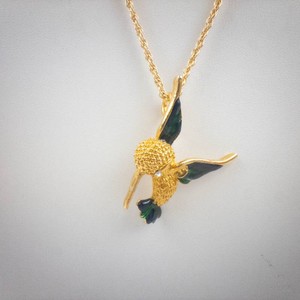 Plated Enamel Hummingbird Necklace & Brooch