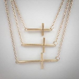 Gold Tone Triple Layer Cross Pendant Necklace