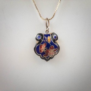 Blue Enamel Flower Pendant Necklace
