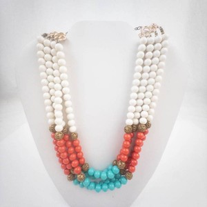 Beaded Necklace Pair With White Coral-Style Beads