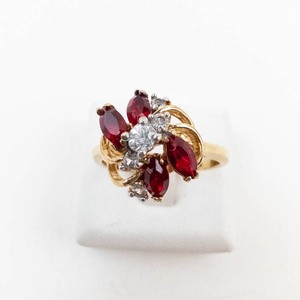 Vintage Seta Ruby & CZ Swirl Flower Ring