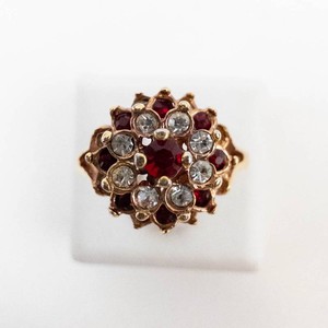 CZ & Ruby Gold Tone Cluster Ring