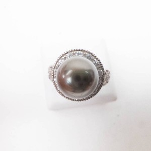 Beautiful Ornate Cultured Tahitian Pearl & CZ Sterling Silver Ring Size 7