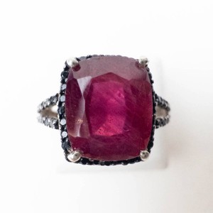 Lab-Grown Ruby & Black Spinel Sterling Silver Ring Size 9