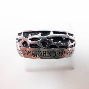 Mens John 316 Religious Silver Tone Ring Size 8.75