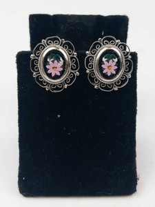Silver-Tone Micro-Mosaic Floral Clip-On Earrings