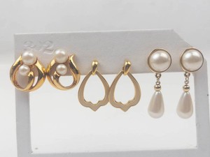 Gold-Tone Pearl & Teardrop Dangle Earrings (Lot of 3 Pairs)
