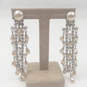 Pearl-Style Drop Crystal Chandelier Clip-On Earrings