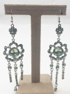 Green Crystal Floral Chandelier Dangle Earrings