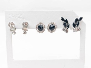 Monet Crystal and Black Stone Earrings (Lot of 3)