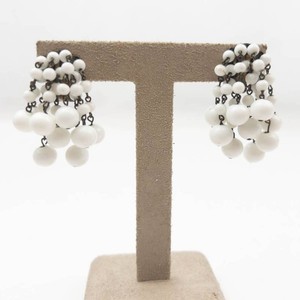 White Beaded Dangle Clip-On Earrings