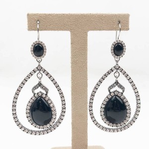 Lee Angel Black Stone Rhinestone Teardrop Dangle Earrings