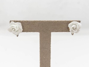 White Rose Gold-Tone Floral Screw-Back Earrings