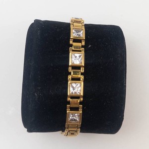 Princess Cut CZ Gold Tone Book Link Bracelet