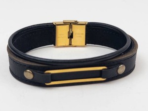 Black Leather Bracelet With Gold-Tone Accents