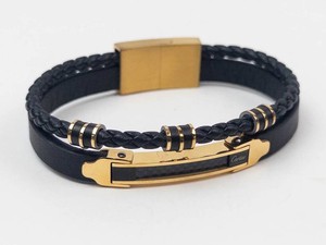 Cartier Black Leather Braided Bracelet With Gold-Tone Accents
