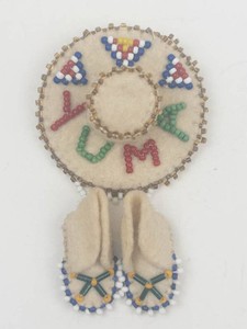 Native American Mid-Century Felt Beaded Sombrero Hat & Moccasin Brooch