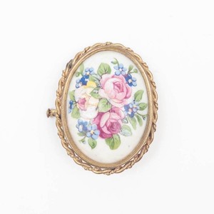 Limoges France Floral Porcelain Brooch