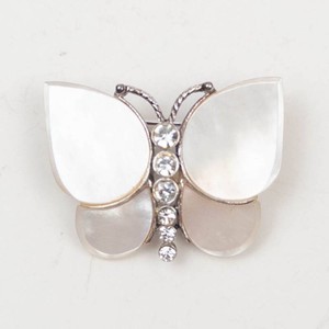Monet Butterfly Brooch With Pearlescent Wings and Rhinestones