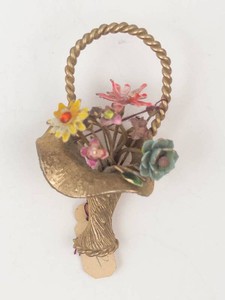 Vintage Gold-Tone Floral Basket Brooch With Twisted Handle
