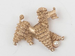 Vintage 1950s Boucher Poodle Brooch With Faux Pearl Accent