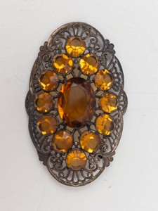 Amber Glass Cabochon Filigree Brooch
