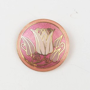 Art Nouveau-Style Floral Enamel Brooch Pin -Signed