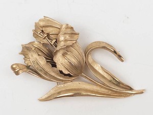 Gold-Tone Floral Brooch With Pin Back