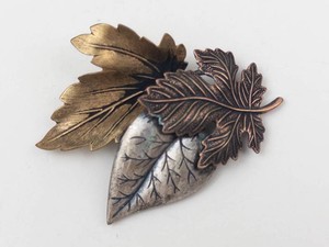 Leaf Motif Multi-Tone Metal Brooch
