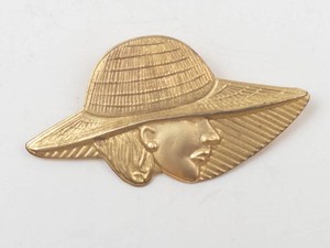 Vintage Gold-Tone Woman in Wide-Brim Hat Brooch
