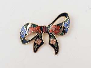 Enamel Floral Bow Brooch Pin
