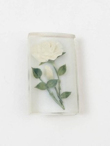 Vintage Dried White Rose Lucite Pin Brooch