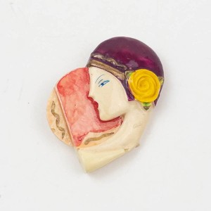 Vintage Handmade Flapper Portrait Brooch